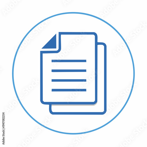 A clean and modern vector graphic illustration depicting two blue outline document icons, signifying digital files, organized data, reports, and office content, enclosed within a minimalist light blue
