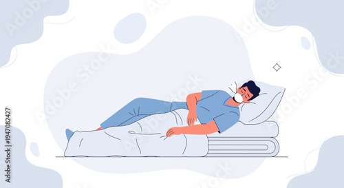 Man sleeping wearing face mask, illustration, health, rest, comfort, medical protection