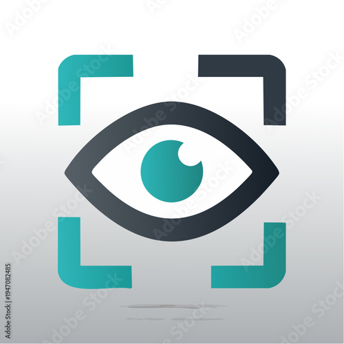 Vector graphic illustration of an eye symbol centered within a digital targeting or scanning square representing biometric security and vision technology concepts