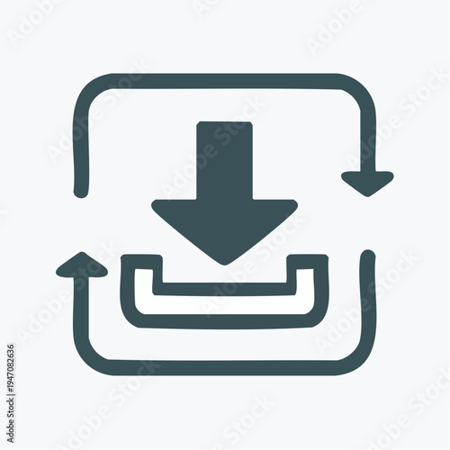 A contemporary stylized vector graphic illustration depicting a download and refresh icon, symbolizing essential data transfer, content updates, and digital synchronization processes