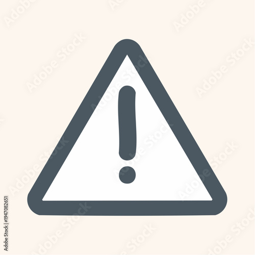 Simple hand drawn vector graphic illustration of a universal warning sign featuring a bold exclamation mark inside a thick triangular border indicating caution or alert status.