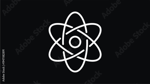 Abstract Atom Symbol Icon on Black Background.