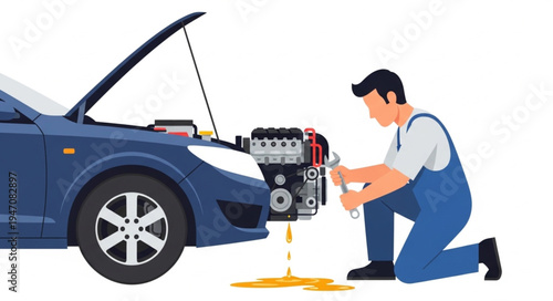 Mechanic repairs car engine.