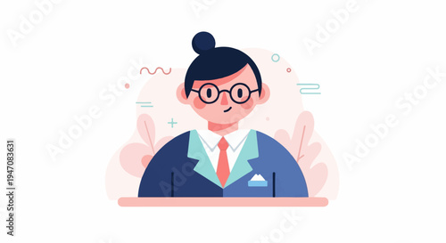 Person in business attire with glasses and hair bun, stylized