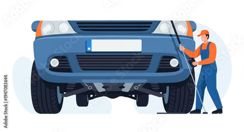 Mechanic standing next to truck.