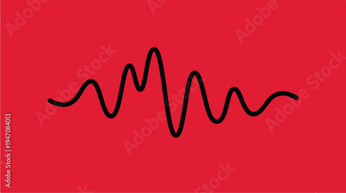 Abstract Sound Wave Graphic on Red Background.