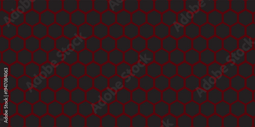 Red Outline Honeycomb Vector: Dark Textured Background, Repeating Grid, Bold Design, Bright Red Lines, Hexagon Pattern, Seamless Texture, Energetic Pattern, Impactful Background, Dark Gray Texture.