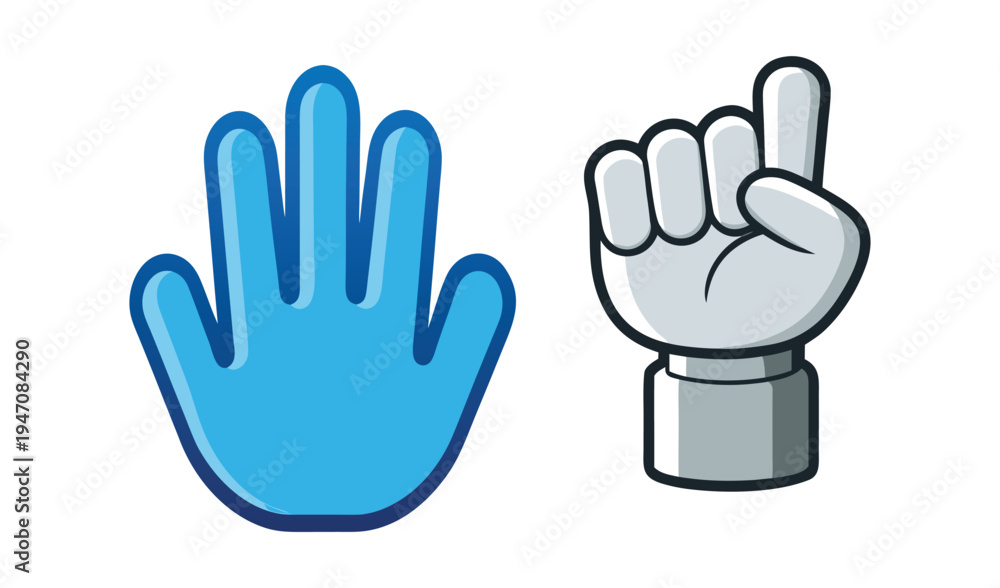 Fototapeta premium Cartoon hands showing stop and point gestures on white background