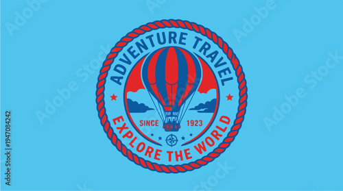 Adventure Travel Hot Air Balloon Explore World Logo.
