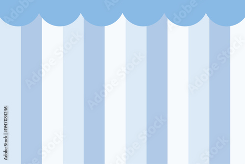 青の縦ストライプにスカラップを合わせたシンプルでかわいい背景素材