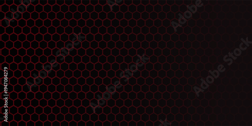 Red Outline Honeycomb Vector: Dark Textured Background, Repeating Grid, Bold Design, Bright Red Lines, Hexagon Pattern, Seamless Texture, Energetic Pattern, Impactful Background, Dark Gray Texture.