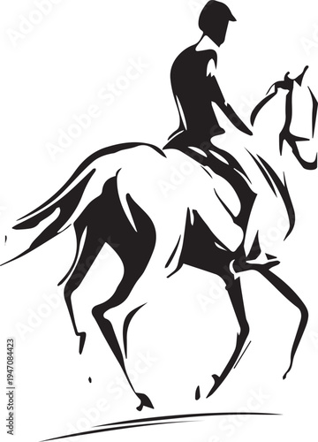 Hand Drawn Man Riding a Horse Black and White Avatar Illustration in Minimal Line Art Style Design
