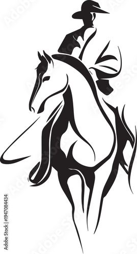 Hand Drawn Man Riding a Horse Black and White Avatar Illustration in Minimal Line Art Style Design