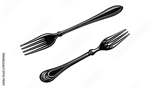 Vintage illustration of two ornate forks on a white background