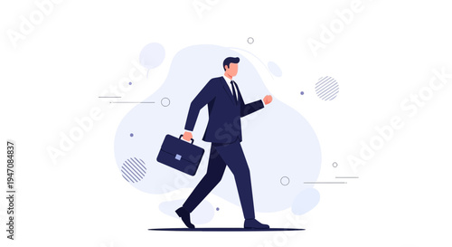 Businessman walking with briefcase, modern flat illustration, business concept