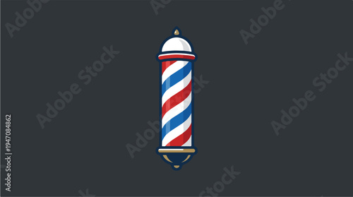 Classic Barber Pole Illustration with Red White and Blue Stripes.