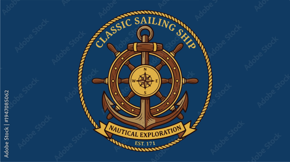 Obraz premium Classic Sailing Ship Nautical Exploration Emblem.