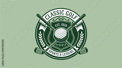 Classic Golf Sports and Leisure Emblem with Crossed Clubs and Ball.
