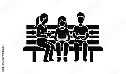A group of three people sitting together on a park bench while eating their lunch from containers