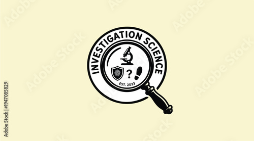 Forensic Science Investigation Magnifying Glass Microscope Shield Question Mark Logo.