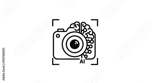 AI camera and brain icon with focus marks