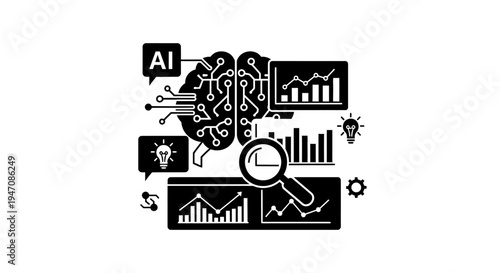 Artificial intelligence brain analyzing data conceptual icon illustration