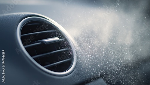Close-up of Car Air Vent with Mist Spraying Out.