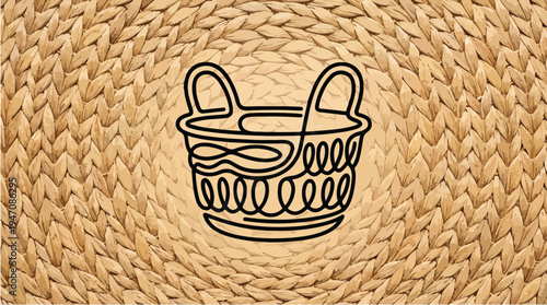 Handdrawn basket illustration on woven background.