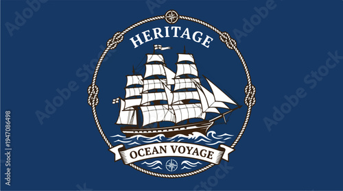 Heritage Ocean Voyage Tall Ship Sailing on the Sea.