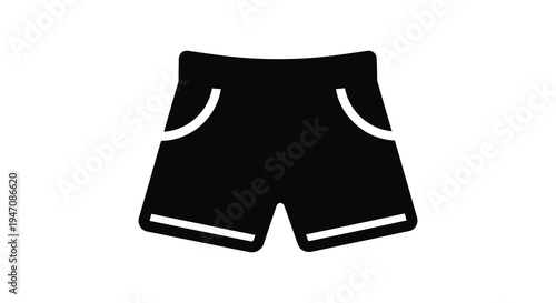 A minimalistic black graphic displays a pair of casual shorts with white accents a bold silhouette high quality