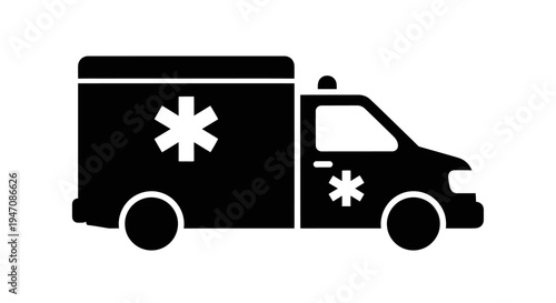 Black ambulance emergency vehicle icon on white background