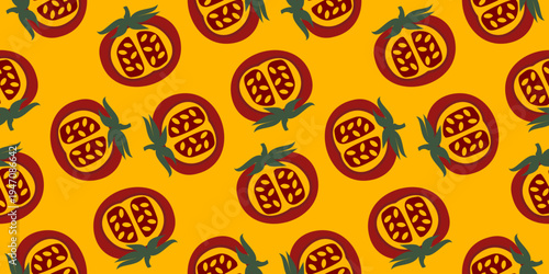 tomato pattern vector illustration. seamless pattern of tomatoes. tomato seamless pattern on a yellow background