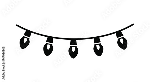 A simple black string of decorative lights hangs in a curved line showcasing a distinct silhouette high quality