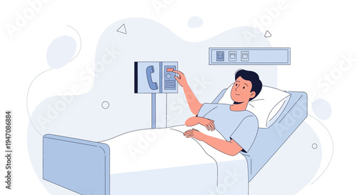 Patient in Hospital Bed Pressing Call Button for Nurse Assistance