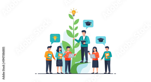 Educational Growth and Mentorship Concept. Teacher Guiding Students to Innovation, Knowledge Development, and Career Success.