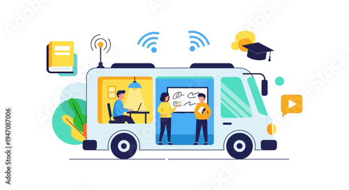 Mobile Education Bus: Digital Learning Center on Wheels with WiFi Connectivity for Remote Tutoring and EdTech Services