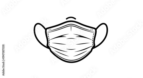 Black and white line art medical face mask illustration