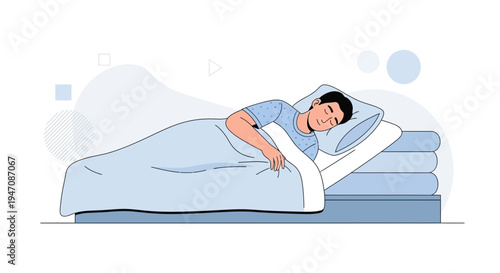 Man Sleeping Peacefully in Bed, Cozy Bedroom Scene, Restful Night