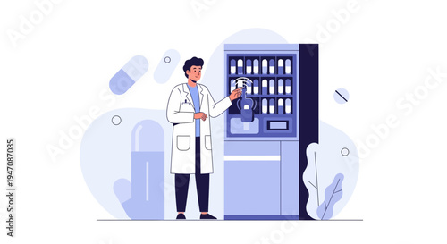Doctor Using Medicine Vending Machine for Automated Drug Dispensing