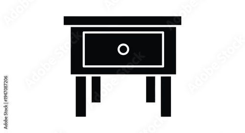 A simple black depiction of a bedside table with a single drawer and distinct legs silhouette high quality