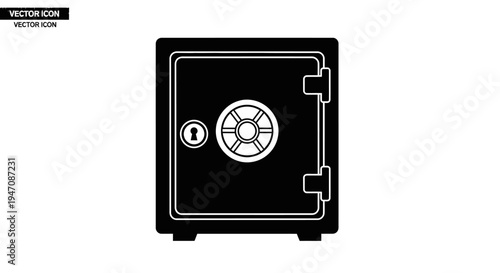 Black and white safe strongbox vector icon with combination lock