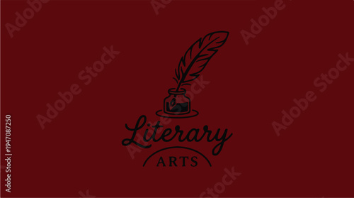 Literary Arts Emblem with Quill and Inkwell.