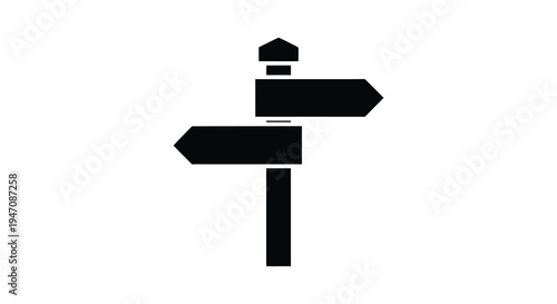 A simple graphic depicts a black signpost with two directional arrows pointing different ways a silhouette high quality
