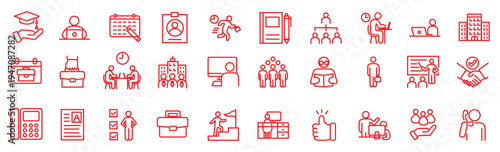 インターンシップに関するラインアイコンセット（線幅変更可能）