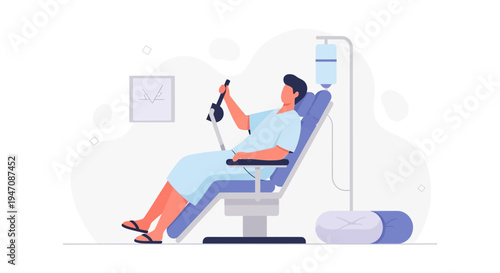 Patient receiving IV drip in a reclining chair, modern medical illustration