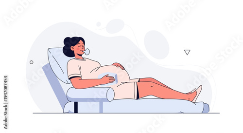 Pregnant Woman Relaxing on Couch, Blowing Bubble Gum