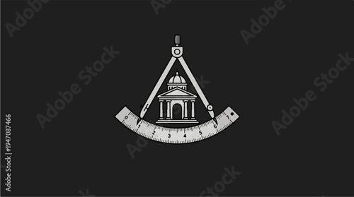 Masonic Symbol of Compass and Square with Building.