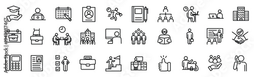 インターンシップに関するラインアイコンセット（線幅変更可能）