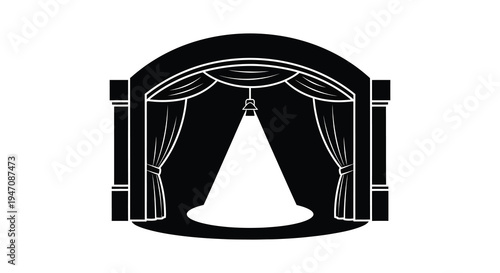 A dramatic stage setting with ornate curtains and a central spotlight presented as a silhouette high quality professional