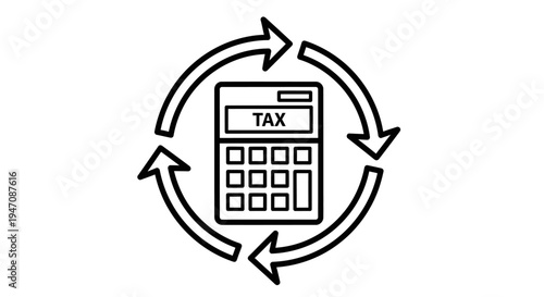 Tax calculator with circular arrows indicating continuous calculation process